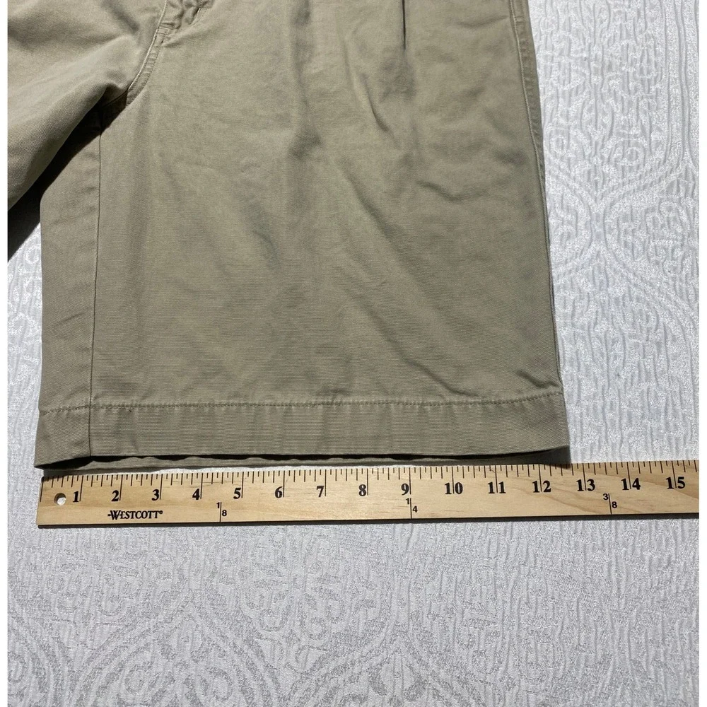 Arizona Jean Co Mens Khaki Pleated Chino Shorts Tan Cotton Utility Size 34